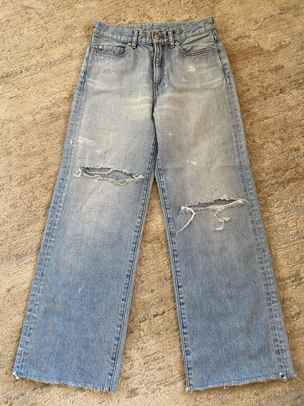 Simon Miller Light Blue Distressed Straight Leg Jeans Paint Splatter: 26